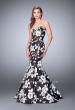 Picture of: Strapless Black and White Rose Print Prom Dress in Print, Style: 24023, Main Picture