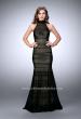 Picture of: Striped Fishnet Prom Dress with Keyhole in Black, Style: 24076, Main Picture