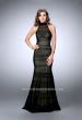 Picture of: Striped Fishnet Prom Dress with Keyhole in Black, Style: 24076, Detail Picture 1