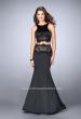 Picture of: Long Satin Two Piece Gown with Beaded Lace in Black, Style: 24083, Main Picture
