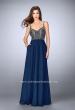 Picture of: Chiffon A-line Dress with Beaded Top and Cutout Back in Blue, Style: 24121, Detail Picture 1