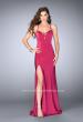 Picture of: Long Fitted Jersey Prom Dress with a Lace Up Neckline in Pink, Style: 24170, Main Picture