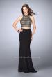 Picture of: Long Jersey Prom Dress with Beaded Top and Belt in Black, Style: 24188, Detail Picture 1