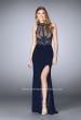 Picture of: Embroidered Prom Gown with High Neck and Side Slit in Blue, Style: 24194, Detail Picture 1