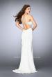 Picture of: Fitted High Neck Jersey Dress with Ruffles and Beading in White, Style: 24199, Detail Picture 1