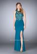 Picture of: High Neck Sheer Lace Prom Dress with Side Slit in Blue, Style: 24202, Main Picture