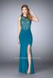 Picture of: High Neck Sheer Lace Prom Dress with Side Slit in Blue, Style: 24202, Detail Picture 1