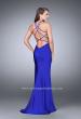 Picture of: Long Jersey Prom Dress with Ruching and Side Slit in Blue, Style: 24225, Back Picture
