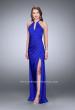 Picture of: Long Jersey Prom Dress with Ruching and Side Slit in Blue, Style: 24225, Detail Picture 1
