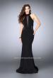 Picture of: Long Jersey Prom Dress with Fishnet Detailing in Black, Style: 24261, Detail Picture 1