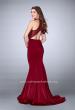 Picture of: Jersey Mermaid Gown with a High Neck Beaded Top in Red, Style: 24266, Back Picture