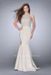 Picture of: Jersey Mermaid Gown with a High Neck Beaded Top in Nude, Style: 24266, Detail Picture 3