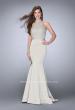 Picture of: Jersey Mermaid Gown with a High Neck Beaded Top in Nude, Style: 24266, Detail Picture 4