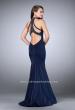 Picture of: High Neck Jersey Dress with a Cut Out Beaded Back in Blue, Style: 24277, Back Picture