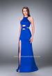 Picture of: Strappy Neoprene Dress with High Neck and Side Slit in Blue, Style: 24312, Detail Picture 1