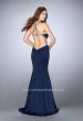 Picture of: High Neck Dress with Beaded Neckline and Strappy Back in Blue, Style: 24352, Back Picture