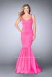Picture of: Classic Neoprene Dress with Pleated Mermaid Skirt in Pink, Style: 24361, Detail Picture 3
