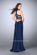 Picture of: Long Jersey Dress with High Neckline and Strappy Back in Blue, Style: 24376, Detail Picture 3