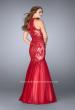 Picture of: High Neck Lace Mermaid Dress with Tulle Skirt in Red, Style: 24394, Back Picture