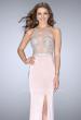 Picture of: Long Prom Dress with Sheer Beading and Leg Slit in Pink, Style: 24409, Main Picture