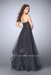 Picture of: Beaded A-line Prom Dress with a Tiered Tulle Skirt in Silver, Style: 24517, Back Picture