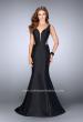 Picture of: Mermaid Prom Dress with Deep V Neckline and Ruffles in Black, Style: 24555, Detail Picture 1