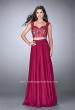Picture of: Two Piece Chiffon Dress with Lace Top and Beaded Belt in Pink, Style: 24564, Main Picture