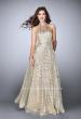 Picture of: Sequin A-line Gown with High Neck and Key Hole Back in Gold, Style: 24584, Main Picture