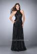 Picture of: Sequin A-line Gown with High Neck and Key Hole Back in Black, Style: 24584, Detail Picture 2