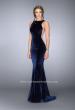 Picture of: High Neck Velvet Gown with Sheer Sides and Open Back in Blue, Style: 24605, Main Picture