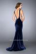 Picture of: High Neck Velvet Gown with Sheer Sides and Open Back in Blue, Style: 24605, Back Picture