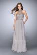 Picture of: Chiffon Gown with Beaded High Neck and Side Cut Outs in Silver, Style: 24649, Main Picture