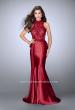 Picture of: High Neck Sheer Lace Dress with Ruffle Back Skirt in Red, Style: 24651, Detail Picture 1