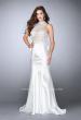 Picture of: High Neck Sheer Lace Dress with Ruffle Back Skirt in Ivory, Style: 24651, Detail Picture 3