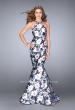 Picture of: Flower Print Mermaid Mikado Dress with Strappy Back in Print, Style: 24673, Detail Picture 1