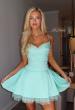 Picture of: Embellished Lace Trim Fit-and-Flare Mini Dress in Aqua, Style 34144, Main Picture