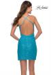 Picture of: Wrap Style Ruched Short Dress with High Slit in Bright Colors in Aqua, Style: 30984, Back Picture