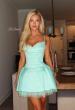 Picture of: Embellished Lace Trim Fit-and-Flare Mini Dress in Aqua, Style 34144, Detail Picture 1