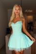 Picture of: Embellished Lace Trim Fit-and-Flare Mini Dress in Aqua, Style 34144, Detail Picture 2