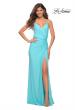Picture of: Jersey Long Dress with Ruched Design on Front Waist in Aqua, Main Picture