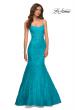 Picture of: Bright Mermaid Lace Gown with Sheer Bodice and Open Back in Blue, Style: 30612, Main Picture