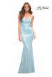 Picture of: Metallic Jersey Long Dress with Draped Neckline and Train in Blue, Style: 30633, Main Picture