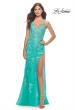 Picture of: Lace Long Dress with High Side Slit and V Neckline in Aqua, Style: 31125, Main Picture