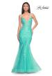 Picture of: Lace and Tulle Mermaid Gown with Side Cut Outs in Aqua, Style: 31133, Main Picture