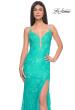 Picture of: Lace Dress with Deep V-Neck and Rhinestones in Aqua, Style: 31134, Detail Picture 9