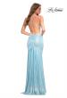 Picture of: Metallic Jersey Long Dress with Draped Neckline and Train in Blue, Style: 30633, Back Picture
