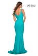 Picture of: Simple Jersey Gown with Flattering Ruching in Aqua, Back Picture