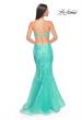 Picture of: Lace and Tulle Mermaid Gown with Side Cut Outs in Aqua, Style: 31133, Back Picture