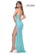 Picture of: Sequin and Beaded Lace Gown with High Slit and Illusion Bodice in Aqua, Style: 32211, Back Picture