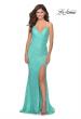 Picture of: Stretch Lace Dress with Lace Up Back and Rhinestones in Aqua, Style: 28632, Detail Picture 1